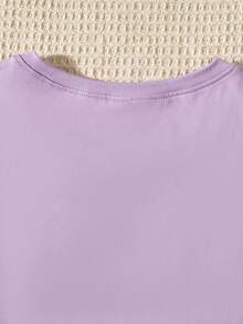 SHEIN Chicas Camiseta con estampado floral con letra - Púrpura malva - Ver 3