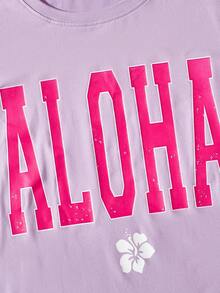 SHEIN Chicas Camiseta con estampado floral con letra - Púrpura malva - Ver 4