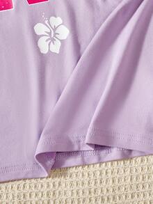 SHEIN Chicas Camiseta con estampado floral con letra - Púrpura malva - Ver 7