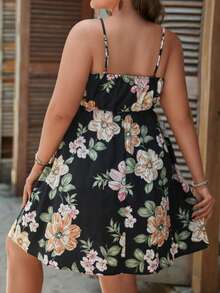 SHEIN LUNE Plus Floral Print Tie Front Cami Dress - Multicolor - View 2