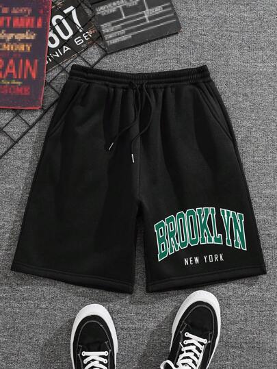 Guys Letter Graphic Drawstring Waist Shorts