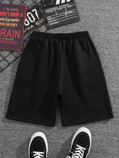 Guys Letter Graphic Drawstring Waist Shorts