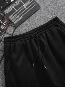 Manfinity Dauomo Men Letter Graphic Drawstring Waist Shorts - Black - View 4