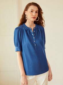 MOTF PREMIUM Top popover de manga farol - Azul - Ver 8