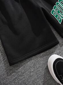 Manfinity Dauomo Men Letter Graphic Drawstring Waist Shorts - Black - View 5