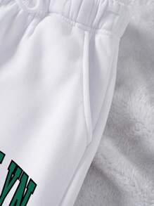 INAWLY Letter Graphic Drawstring Waist Joggers - White - View 3