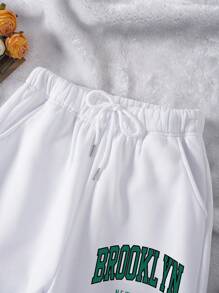 INAWLY Letter Graphic Drawstring Waist Joggers - White - View 4