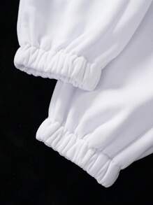 INAWLY Letter Graphic Drawstring Waist Joggers - White - View 5