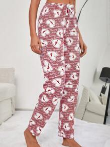 RueChic Heart & Letter Graphic Tie Front Lounge Trousers - Pink - View 4