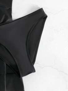 Solid Frill Trim Tankini Summer Beach - Black - View 3