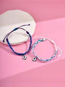 2入組兒童足球裝飾撞色編織細繩手鏈 - 彩色 - 查看 2