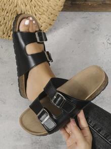 Xăng đan nữ có khóa trang trí bằng chân, Xăng đan bằng da lộn giả da lộn cho kỳ nghỉ hè - màu đen - Xem 1