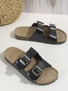 Xăng đan nữ có khóa trang trí bằng chân, Xăng đan bằng da lộn giả da lộn cho kỳ nghỉ hè - màu đen - Xem 4