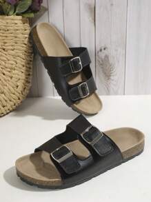 Xăng đan nữ có khóa trang trí bằng chân, Xăng đan bằng da lộn giả da lộn cho kỳ nghỉ hè - màu đen - Xem 5