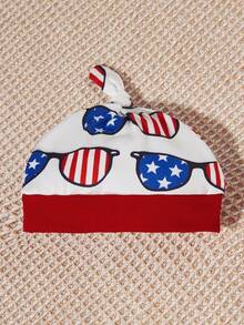 男嬰美式印花前蝴蝶結連體衣和短褲和帽套裝 - 白色 - 查看 6