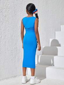 SHEIN Tween Girl Ruched Tank Top & Skirt - Blue - View 4