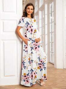 DEARCASE Váy Bà bầu Túi Hoa Boho - trắng - Xem 1