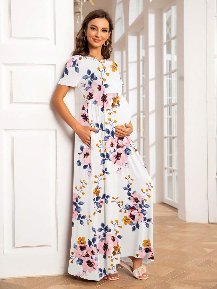 DEARCASE Váy Bà bầu Túi Hoa Boho - trắng - Xem 1