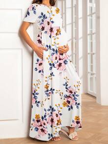 DEARCASE Váy Bà bầu Túi Hoa Boho - trắng - Xem 4