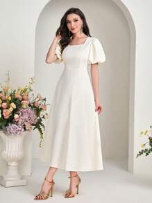 Modelyn 方領泡泡袖洋裝不附腰帶