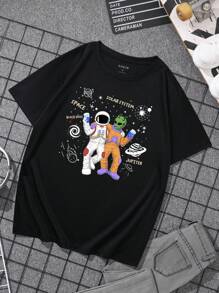 Camiseta con estampado de galaxia y astronauta para hombre - Negro - Ver 1