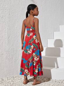 SHEIN Fille Robe À Fines Brides Imprimé Tropical Fendu