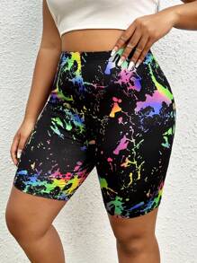 SHEIN EZwear Plus Splash Ink Print Biker Shorts - Multicolor - View 1