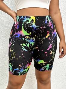 SHEIN EZwear Plus Splash Ink Print Biker Shorts - Multicolor - View 7