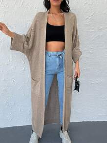 RueChic Dual Pocket Batwing Sleeve Duster Cardigan - Mocha Brown - View 1