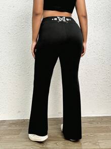 SHEIN EZwear Plus Butterfly Print Flare Leg Trousers - Black - View 1