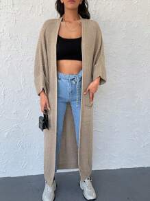 RueChic Dual Pocket Batwing Sleeve Duster Cardigan - Mocha Brown - View 5