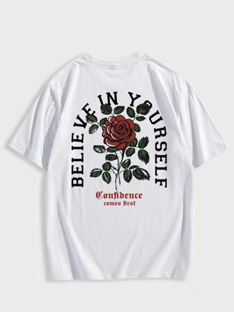 Guys Cotton Floral & Letter Graphic Tee