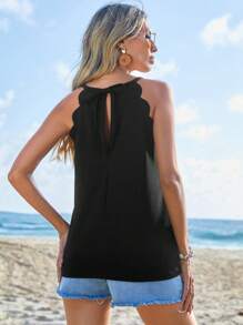 RueChic Scallop Trim Halter Top - Black - View 2