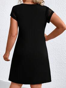 SHEIN LUNE Plus Contrast Lace Button Detail Dress - Black - View 2