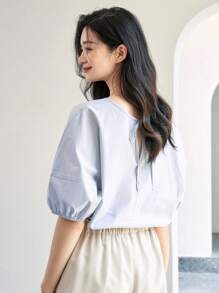 DAZY 素色泡泡袖襯衫 - 淺灰色 - 查看 7