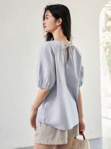 DAZY 素色泡泡袖襯衫 - 淺灰色 - 查看 2