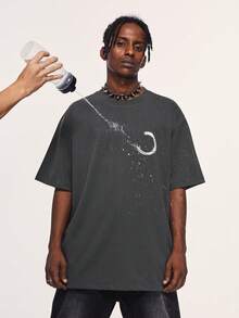 Men Geo Graphic Drop Shoulder Tee - Dark Grey - View 2