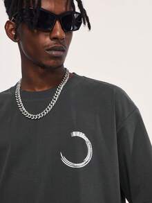Men Geo Graphic Drop Shoulder Tee - Dark Grey - View 4