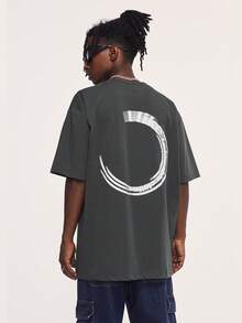 Men Geo Graphic Drop Shoulder Tee - Dark Grey - View 6