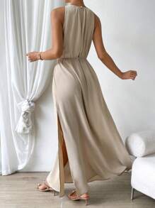 Firerie Solid Split Thigh Dress - Apricot - View 2