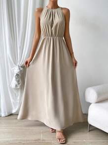 Firerie Solid Split Thigh Dress - Apricot - View 3