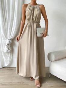 Firerie Solid Split Thigh Dress - Apricot - View 7