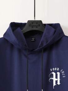 Manfinity Hypemode 男士字母圖案抽繩連帽背心上衣不帶T恤 - 藏蓝色 - 查看 4