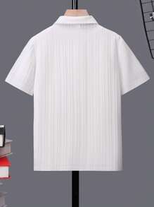 SHEIN 男孩字母補丁細節前口袋襯衫不帶T恤 - 白色 - 查看 2