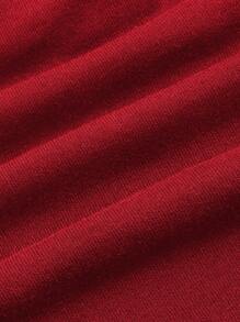 SHEIN ICON Slogan Graphic Drawstring Side Crop Top Thinking Alone What Is Your Greatest Wish? - Red - View 3