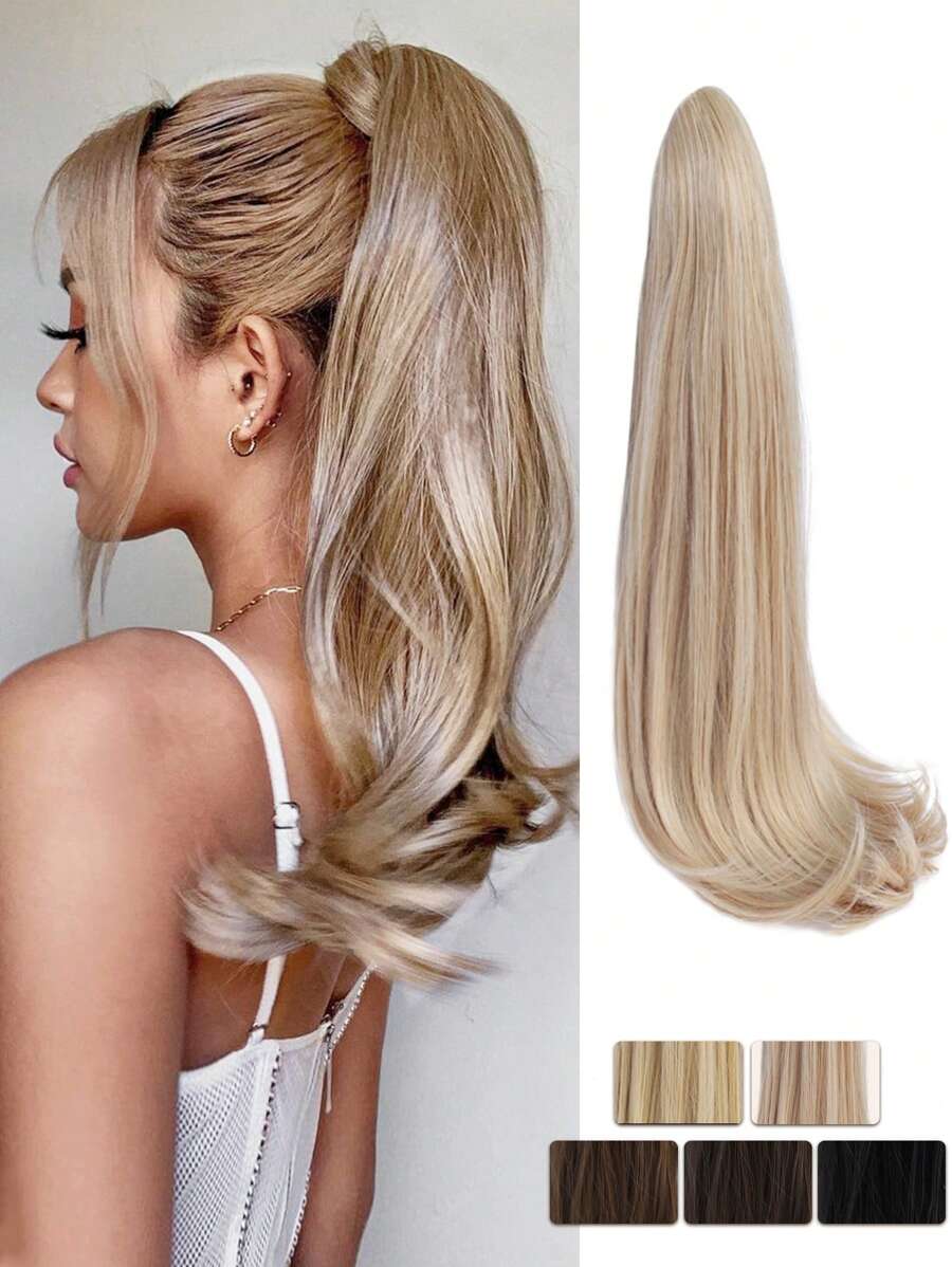 nimoki 中等的直筒馬尾合成纖維接髮 - 金色 - 查看 1