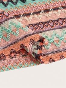 SHEIN ICON Chevron Print Halter Top & Bodycon Skirt - Coral Pink - View 3