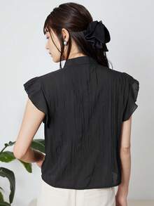 DAZY Áo sơ mi nữ Xù Nút phía trước màu trơn Giải trí - màu đen - Xem 2