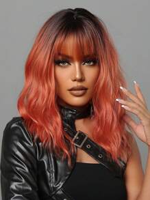HAIRCUBE 18 Inch Ombre Orange Wigs,Natural Synthetic Wigs with Bangs for Women Halloween Wigs - Multicolor - View 5