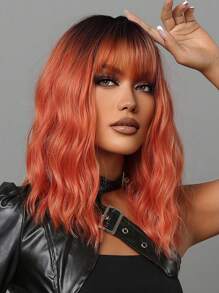 HAIRCUBE 18 Inch Ombre Orange Wigs,Natural Synthetic Wigs with Bangs for Women Halloween Wigs - Multicolor - View 6